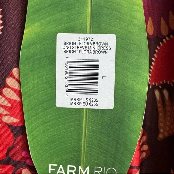 NEW Farm Rio Long Sleeve Mini Dress in Bright Flora Brown Size Large - Picture 7 of 16